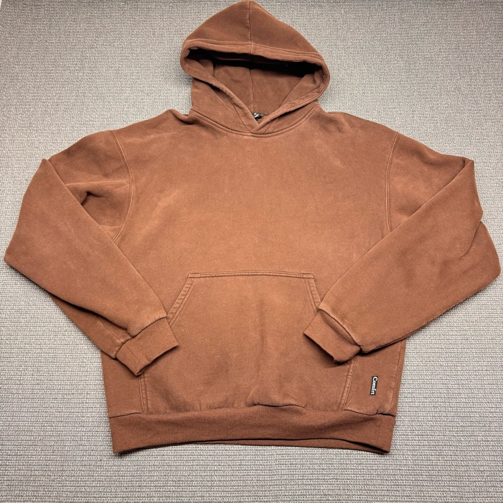Comfrt Mens Brown Heavyweight Fleece Hoodie Pullover Size Medium M Chocolateโ